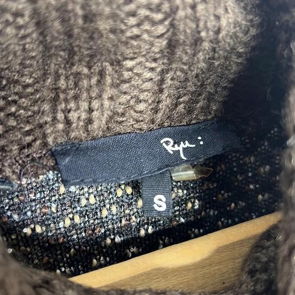 RYU Cowl Neck Dolman Batwing Sleeve Metallic Weave Brown & Tan Boho Knit Sweater - Picture 11 of 12